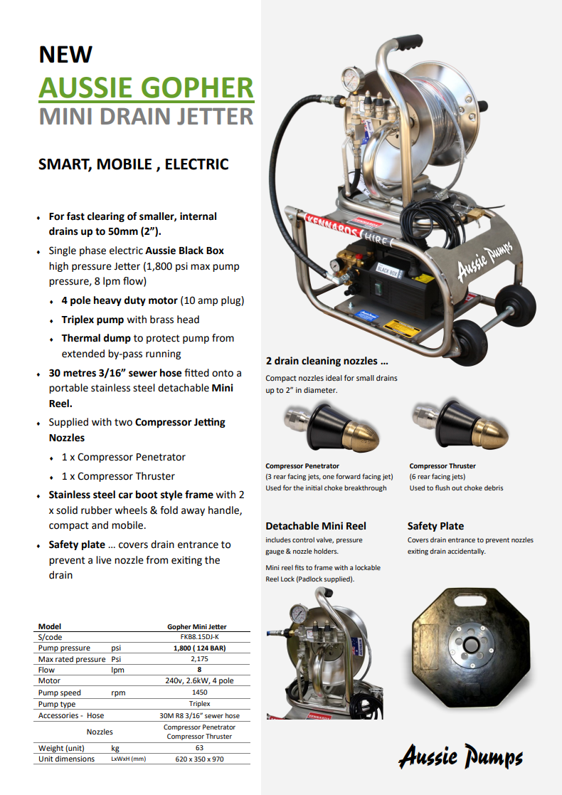 NEW GOPHER MINI JETTER ELECTRIC