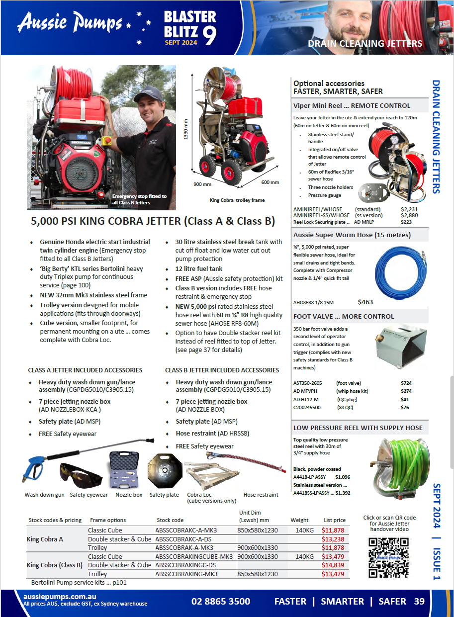 NEW KING COBRA Deluxe HONDA 5,000PSI CLASS A & B RTO OPERATOR CERTIFICATION REQUIRED FOR CLASS B OPERATORS