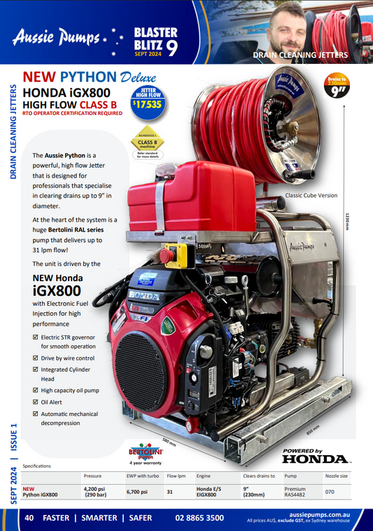 NEW PYTHON Deluxe HONDA iGX800 HIGH FLOW CLASS B RTO OPERATOR CERTIFICATION REQUIRED